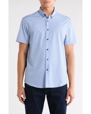 Brooklyn Brigade Polka Dot Short Sleeve Button-Up Shirt - Blue