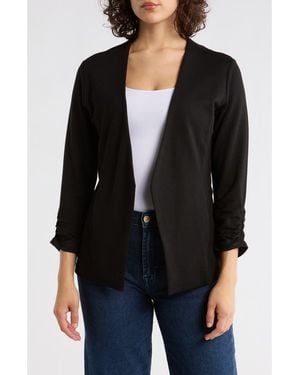 Tart Collections Irene Ruched Sleeve Open Front Blazer - Black