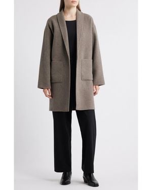 Eileen Fisher Shawl Collar Double Woven Wool Coat - Gray