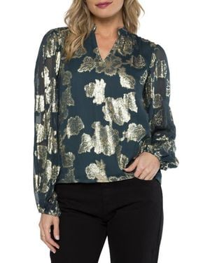 Matty M Alexandria Metallic Floral Top - Gray