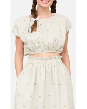 Blu Pepper Floral Embroidered Crop Top - White