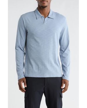 Vince Johnny Collar Long Sleeve Knit Top - Blue