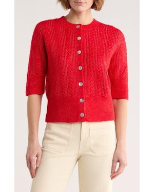 Sanctuary Short Sleeve Cable Stitch Cardigan - Red