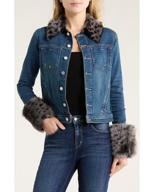 L'Agence Shea Genuine Shearling Trim Denim Jacket - Blue