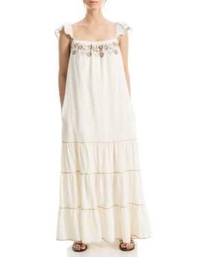 Max Studio Embroidred Tiered Maxi Dress - Natural