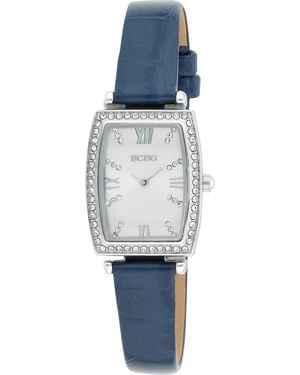 BCBGMAXAZRIA Tonneau Crystal Faux Leather Strap Watch, 26Mm - Blue