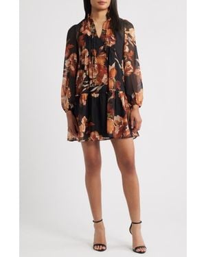 Julia Jordan Floral Long Sleeve Drop Waist Minidress - Black