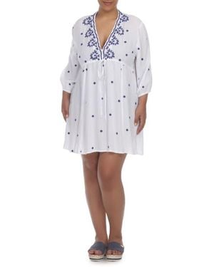 Boho Me Embroidered 3/4 Sleeve Coverup - White