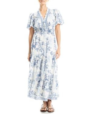 Max Studio Short Sleeve Tiered Georgette Maxi Dress - Blue