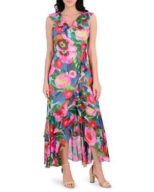 Kensie Tiered Ruffle Wrap Style Midi Dress