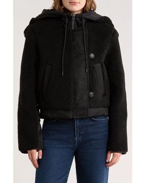 Hudson Jeans Faux Shearling Hooded Cropped Jacket - Black