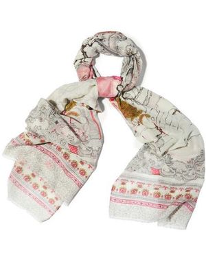 Saachi Birds & Filigree Print Scarf - White