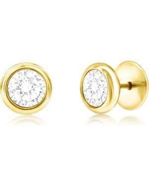 Metallo Bezel Set Cubic Zirconia Stud Earrings - Metallic