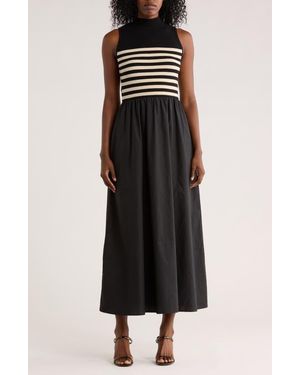 Love By Design Country Club Sleeveless Mixed Media Maxi Dress - Black