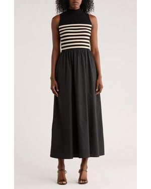 Love By Design Country Club Sleeveless Mixed Media Maxi Dress - Black