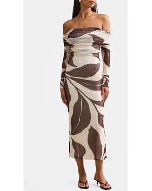 EVER NEW Minnie Long Sleeve Off The Shoulder Mesh Midi Dress - Multicolor