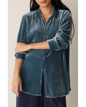 Eileen Fisher Velvet Button-Up Shirt - Blue