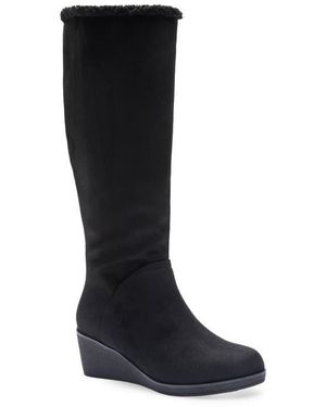 Aerosoles Knee-High Suede Wedge Boots - Black