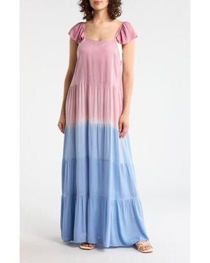 Boho Me Ombré Flutter Sleeve Cover-Up Maxi Dress - Blue
