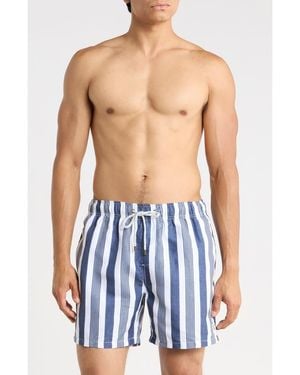 Vintage Summer Printed Cabana Stripe Volley Swim Shorts - Blue