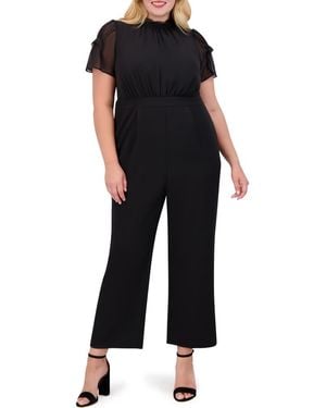 Vince Camuto Chiffon Short Sleeve Stretch Crepe Jumpsuit - Black