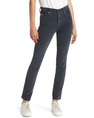 AG Jeans Mari High Waist Slim Ankle Straight Leg Corduroy Pants - Blue
