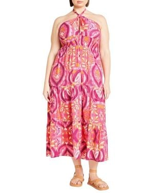 City Chic Dallas Halter Dress - Pink