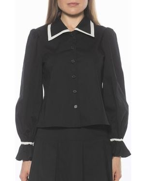 Alexia Admor Shannan Tipped Collar Button-Up Shirt - Black