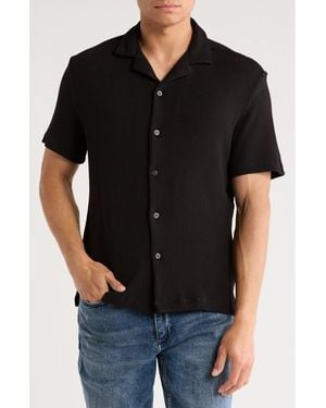 Denim and Flower Solid Rib Knit Cotton Blend Camp Shirt - Black