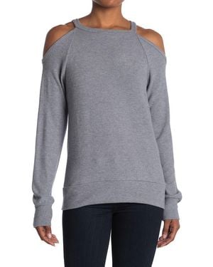 Go Couture Cold Shoulder Knit Sweatshirt - Gray