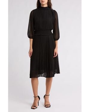 Nanette Lepore Pleated Long-Sleeve Midi Dress - Black