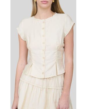 Blu Pepper Lace Trim Cap Sleeve Button-Up Top - Natural