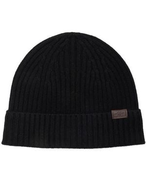 Hickey Freeman Merino Wool Rib Knit Beanie - Black
