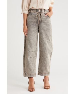 Democracy Tie Waist Ankle Barrel Leg Jeans - Gray