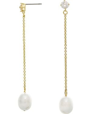 Rivka Friedman 18K Plated Cz & Pearl Drop Earrings - White