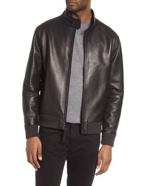Vince Harrington Leather Bomber Jacket - Black