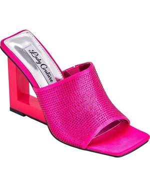 Lady Couture Rhinestone Wedge Slide Sandal - Pink
