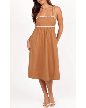 Petal & Pup Lino Embroidered Tie Strap Cotton Sundress - Brown
