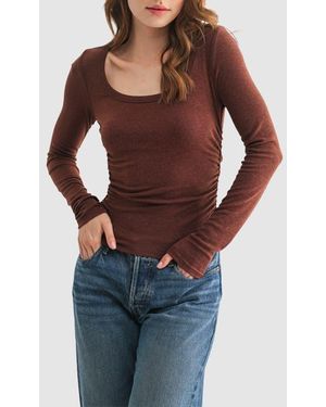 Lush Long Sleeve Ruched Top - Brown