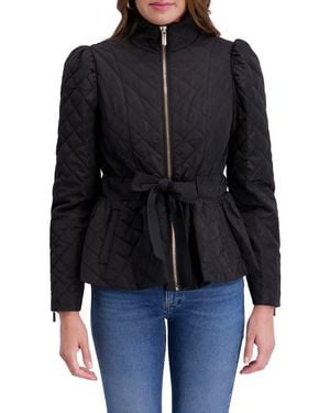 Kensie Quilted Peplum Jacket - Black