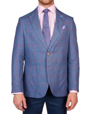 Tailorbyrd Textured Yarn Dyed Windowpane Sport Coat - Blue