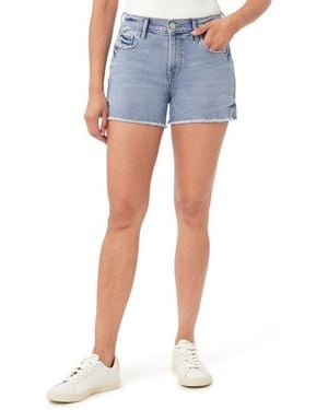 Kensie Rivet Frayed Hem Denim Shorts - Blue