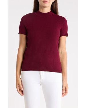 Tahari Mock Neck Short Sleeve Knit Sweater - Red