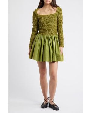 Damson Madder Malinda Smocked Long Sleeve Organic Cotton Minidress - Green