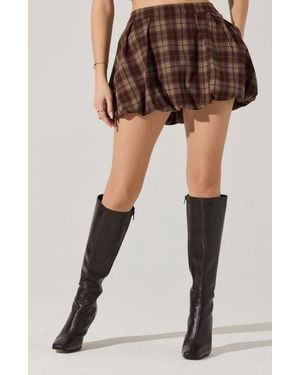 Astr Toini Plaid Bubble Mini Skort - Brown