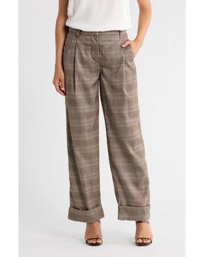 Democracy Plaid Cuffed Pants - Brown