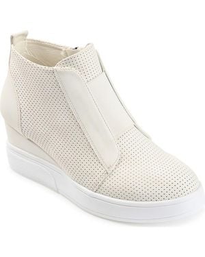 Journee Collection Perforated Wedge Sneakers Side-Zip Shoes - White