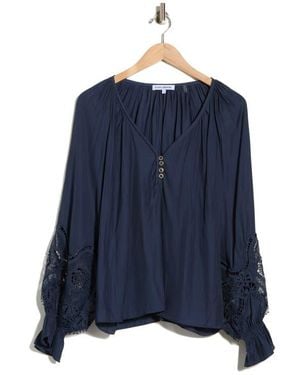 Ramy Brook Irina Lace Trim Long Sleeve Top - Blue