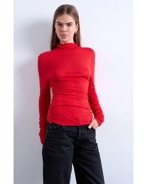 TOPSHOP Funnel Neck Long Sleeve Top - Red