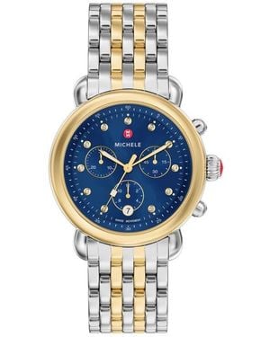 Michele Csx Two-Tone Diamond Bracelet Watch, 39Mm - Blue